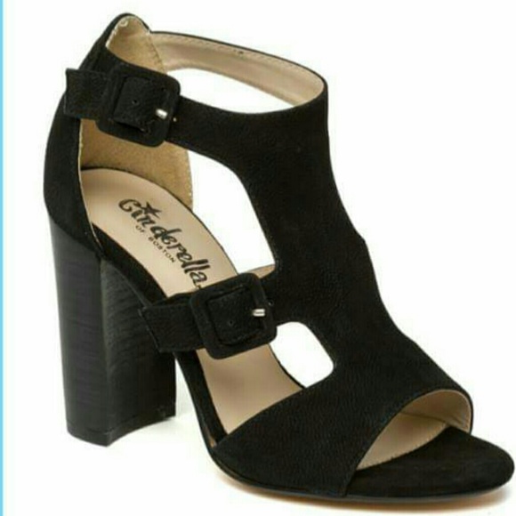 Cinderella of Boston Shoes - Black Faux Blocked Sandal Heels
